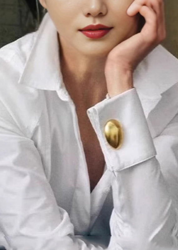 New White Stand Collar Solid Shirt Spring