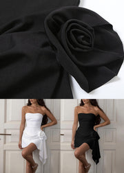 New White Strapless Floral Mid Dress Sleeveless