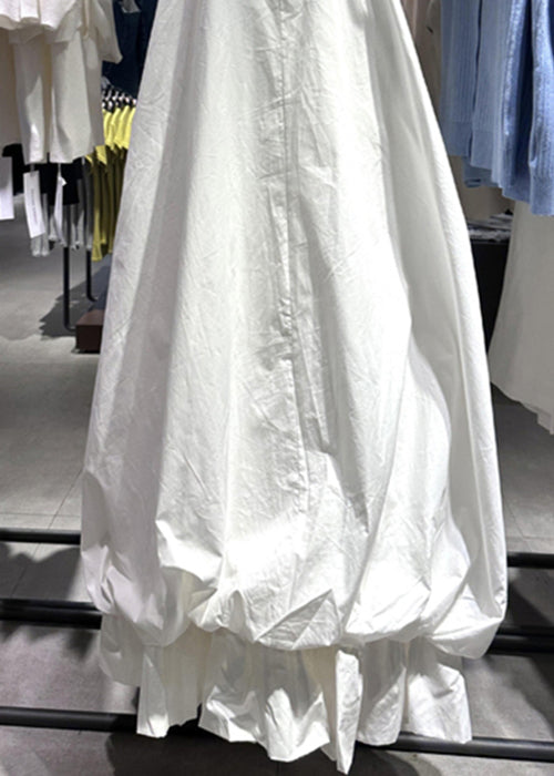 New White U Neck Solid Cotton Long Dresses Dresses Sleeveless