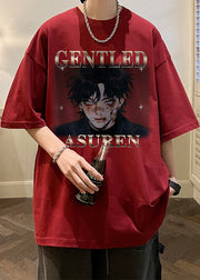 New Wine Red Print Oversized Cotton Mens T Shirts Half Sleeve