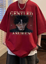 New Wine Red Print Oversized Cotton Mens T Shirts Half Sleeve