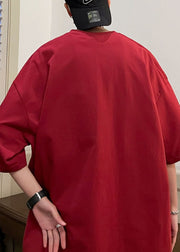 New Wine Red Print Oversized Cotton Mens T Shirts Half Sleeve