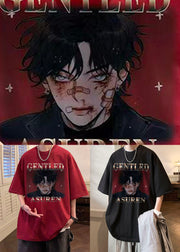 New Wine Red Print Oversized Cotton Mens T Shirts Half Sleeve