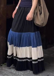 New Wrinkled Patchwork Elastic Waist Cotton Skirts Fall