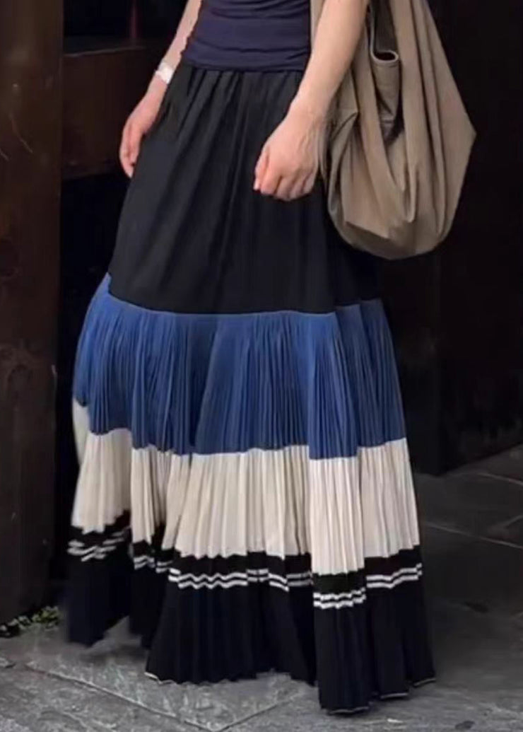 New Wrinkled Patchwork Elastic Waist Cotton Skirts Fall