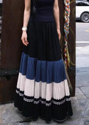 New Wrinkled Patchwork Elastic Waist Cotton Skirts Fall