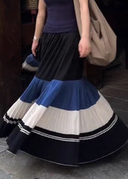 New Wrinkled Patchwork Elastic Waist Cotton Skirts Fall