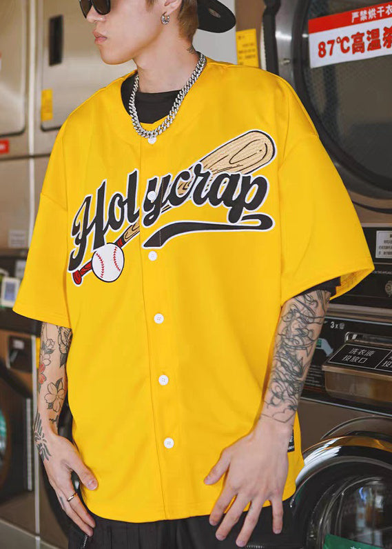 New Yellow Button Print Cotton Mens T Shirts Summer