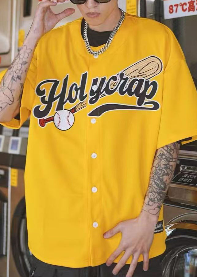 New Yellow Button Print Cotton Mens T Shirts Summer