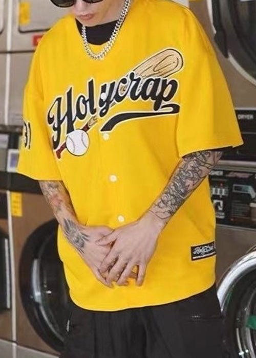 New Yellow Button Print Cotton Mens T Shirts Summer