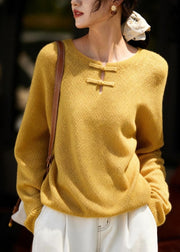 New Yellow Button Thick Cotton Knit Sweater Fall