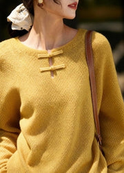 New Yellow Button Thick Cotton Knit Sweater Fall