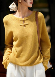 New Yellow Button Thick Cotton Knit Sweater Fall