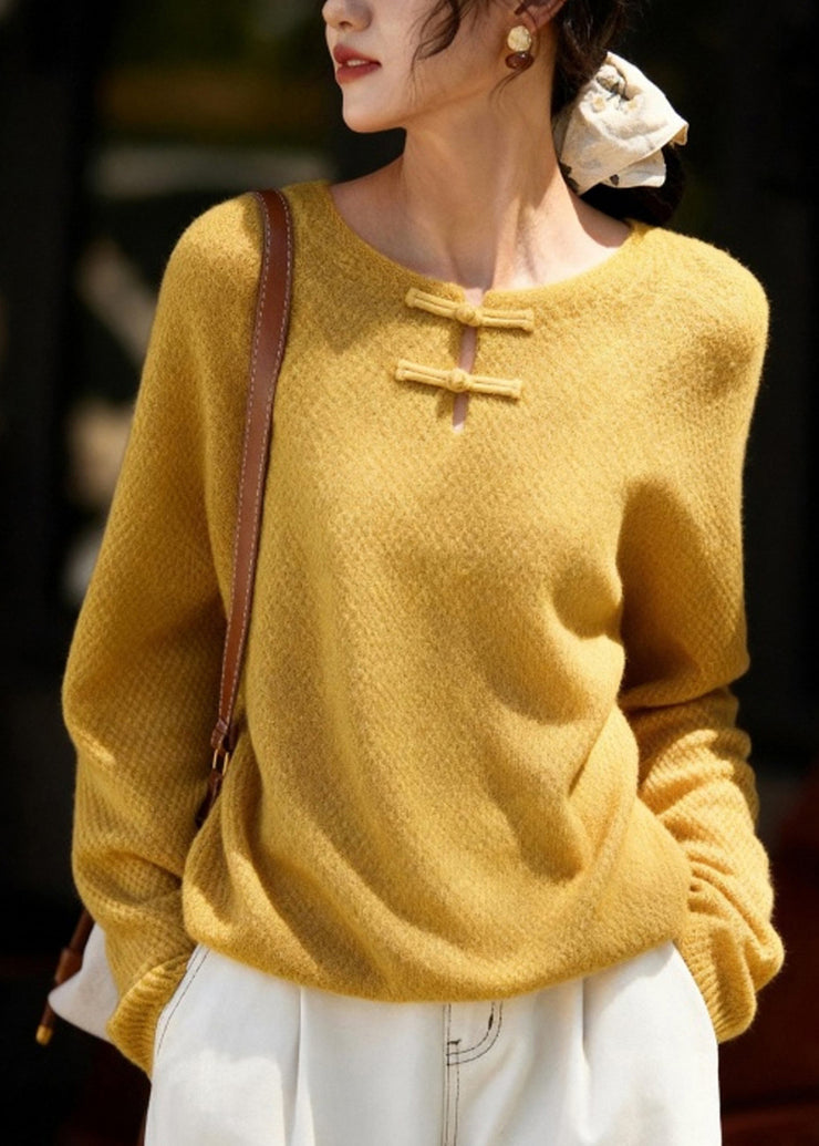 New Yellow Button Thick Cotton Knit Sweater Fall