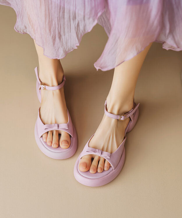 New Yellow Cowhide Leather Splicing Bow Platform Sandals Peep Toe