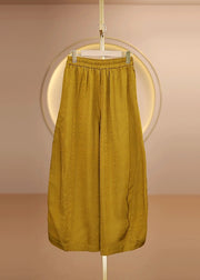 New Yellow Elastic Waist Silk Wide Leg Pants Fall