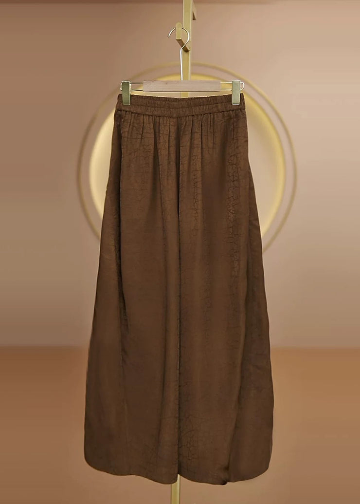 New Yellow Elastic Waist Silk Wide Leg Pants Fall