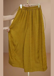 New Yellow Elastic Waist Silk Wide Leg Pants Fall