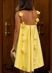 New Yellow Flower Decorated Vacation Women's Dress