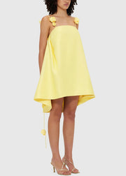 New Yellow Flower Decorated Vacation Women's Dress
