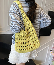 New Yellow Large Capacity Hollow Out Knitted Shoulder Bag