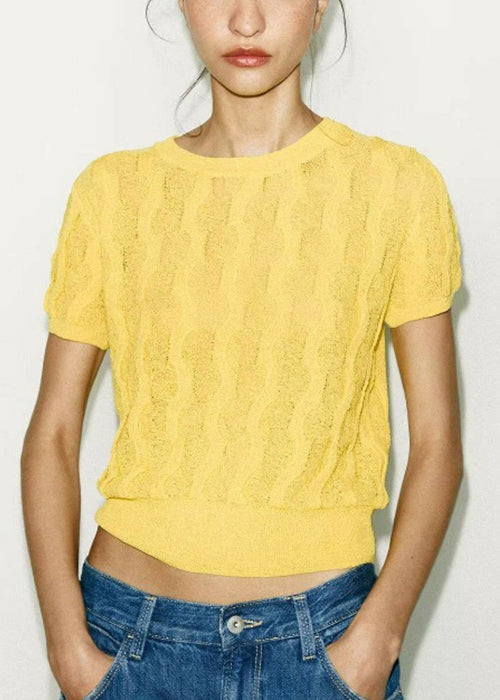 New Yellow O Neck Cozy Knit T Shirt Summer