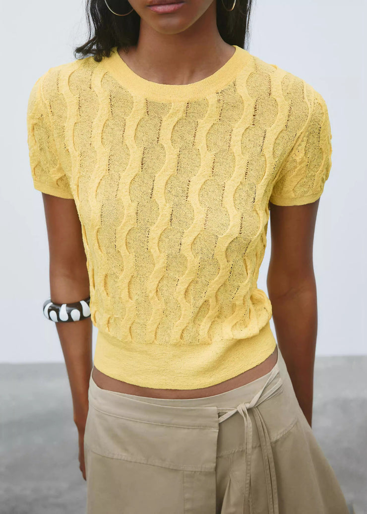 New Yellow O Neck Cozy Knit T Shirt Summer