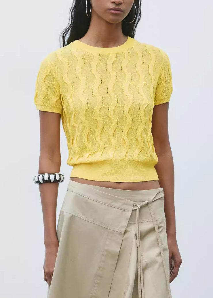 New Yellow O Neck Cozy Knit T Shirt Summer