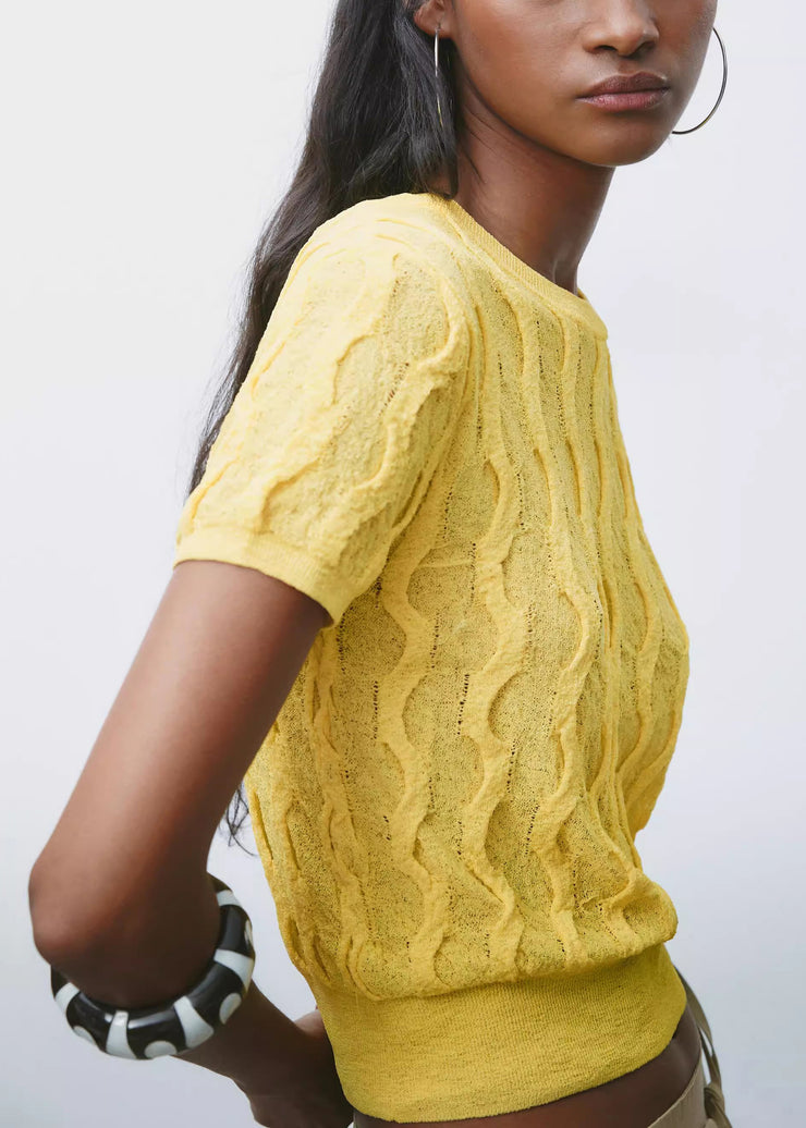 New Yellow O Neck Cozy Knit T Shirt Summer