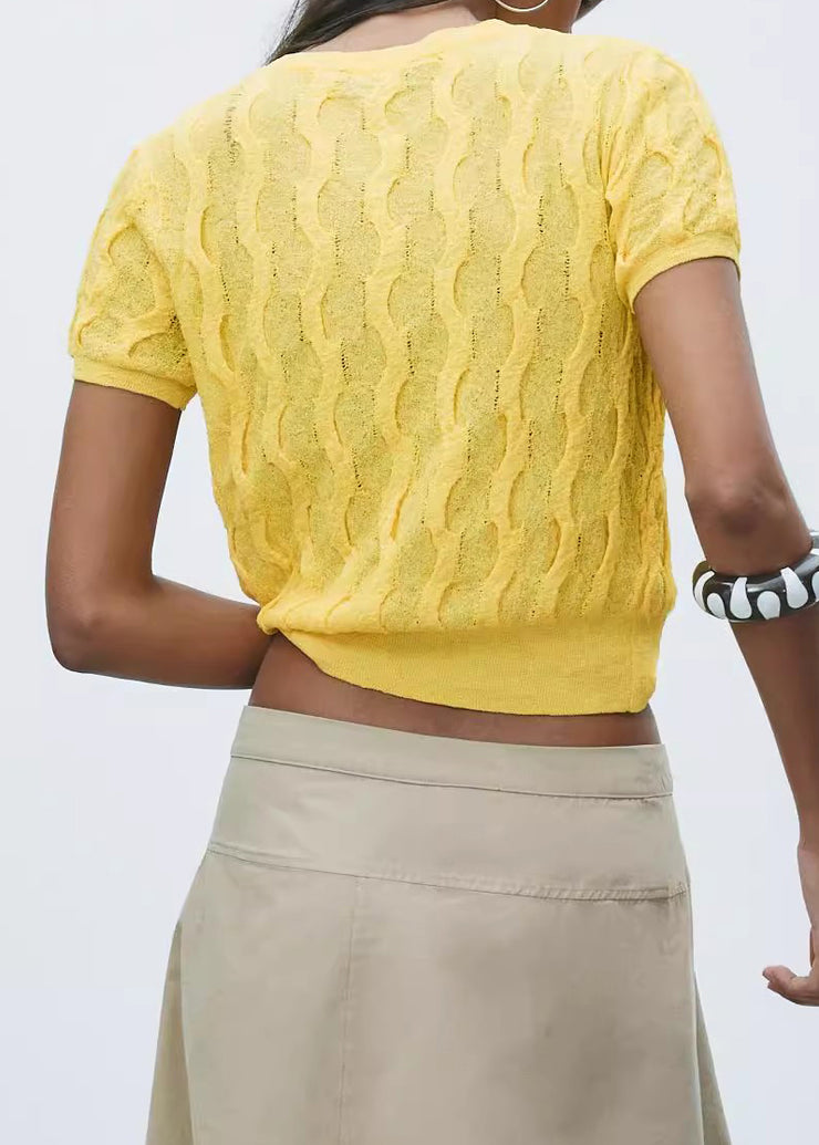 New Yellow O Neck Cozy Knit T Shirt Summer
