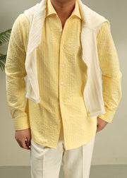 New Yellow Peter Pan Collar Button Cotton Mens Shirts Fall