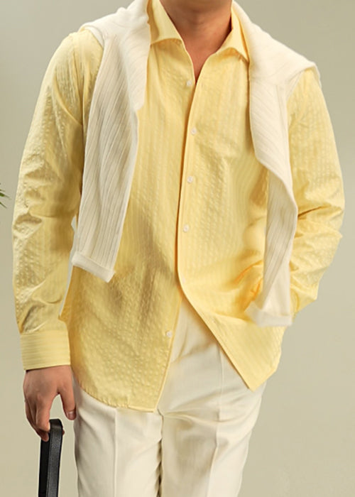 New Yellow Peter Pan Collar Button Cotton Mens Shirts Fall