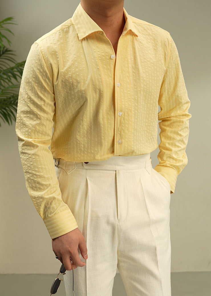 New Yellow Peter Pan Collar Button Cotton Mens Shirts Fall