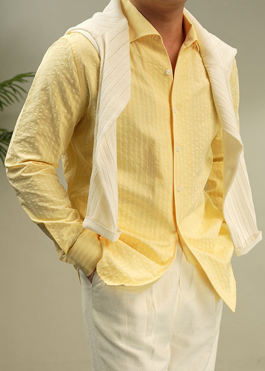 New Yellow Peter Pan Collar Button Cotton Mens Shirts Fall