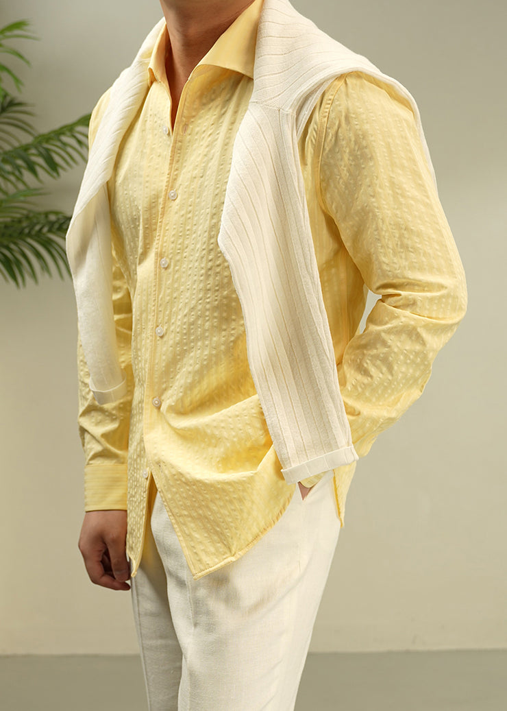 New Yellow Peter Pan Collar Button Cotton Mens Shirts Fall