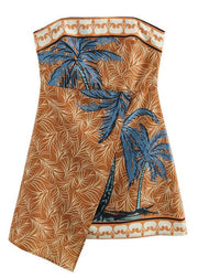 New Yellow Strapless Print Cotton Mini Dresses Sleeveless