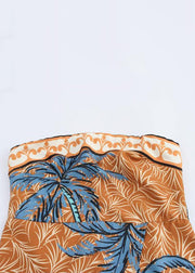 New Yellow Strapless Print Cotton Mini Dresses Sleeveless