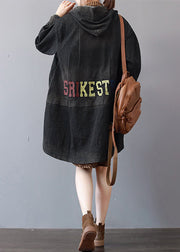 Neue dunkelgraue Denim-Mäntel, trendiger Plus-Size-Trenchcoat mit Kapuze, feiner Low-High-Design-Mantel