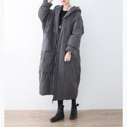 New gray down overcoat oversize down overcoat thick hooded winter outwear