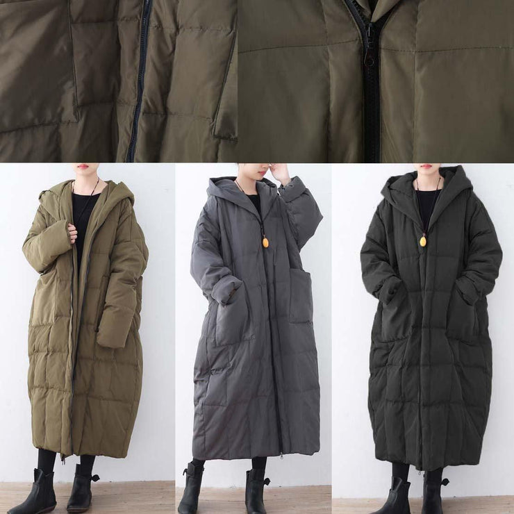 New gray down overcoat oversize down overcoat thick hooded winter outwear