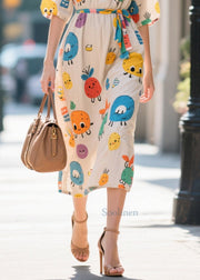 Novelty Apricot Cartoon Print Cotton Dresses Summer