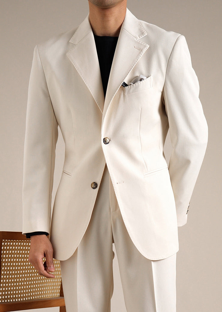 Novelty Apricot Peter Pan Collar Button Pockets Spandex Men Coat Fall