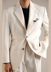 Novelty Apricot Peter Pan Collar Button Pockets Spandex Men Coat Fall
