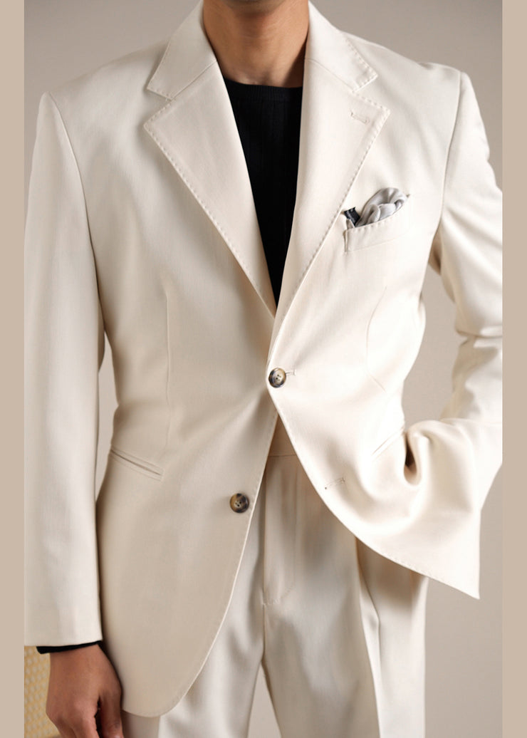 Novelty Apricot Peter Pan Collar Button Pockets Spandex Men Coat Fall