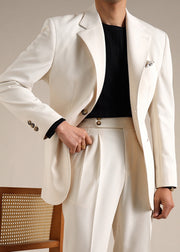 Novelty Apricot Peter Pan Collar Button Pockets Spandex Men Coat Fall
