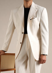 Novelty Apricot Peter Pan Collar Button Pockets Spandex Men Coat Fall
