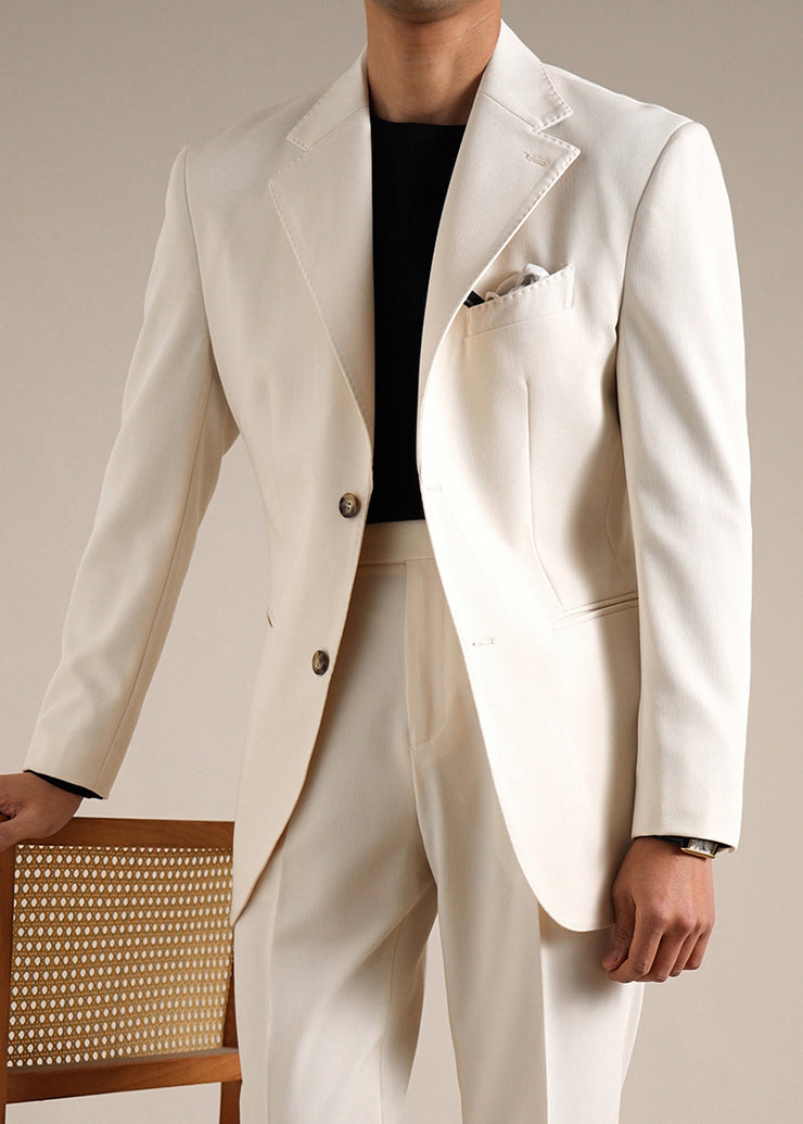 Novelty Apricot Peter Pan Collar Button Pockets Spandex Men Coat Fall