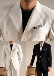 Novelty Apricot Peter Pan Collar Button Pockets Spandex Men Coat Fall