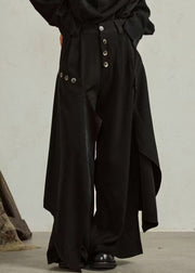 Novelty Black Asymmetrical Patchwork Button Wide Leg Pants Skirt