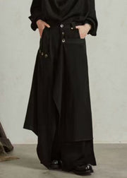 Novelty Black Asymmetrical Patchwork Button Wide Leg Pants Skirt